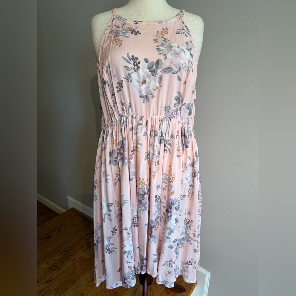 Torrid Light Pink Floral High Neck Challis Dress - Torrid Size 3 (22-24, 3X)